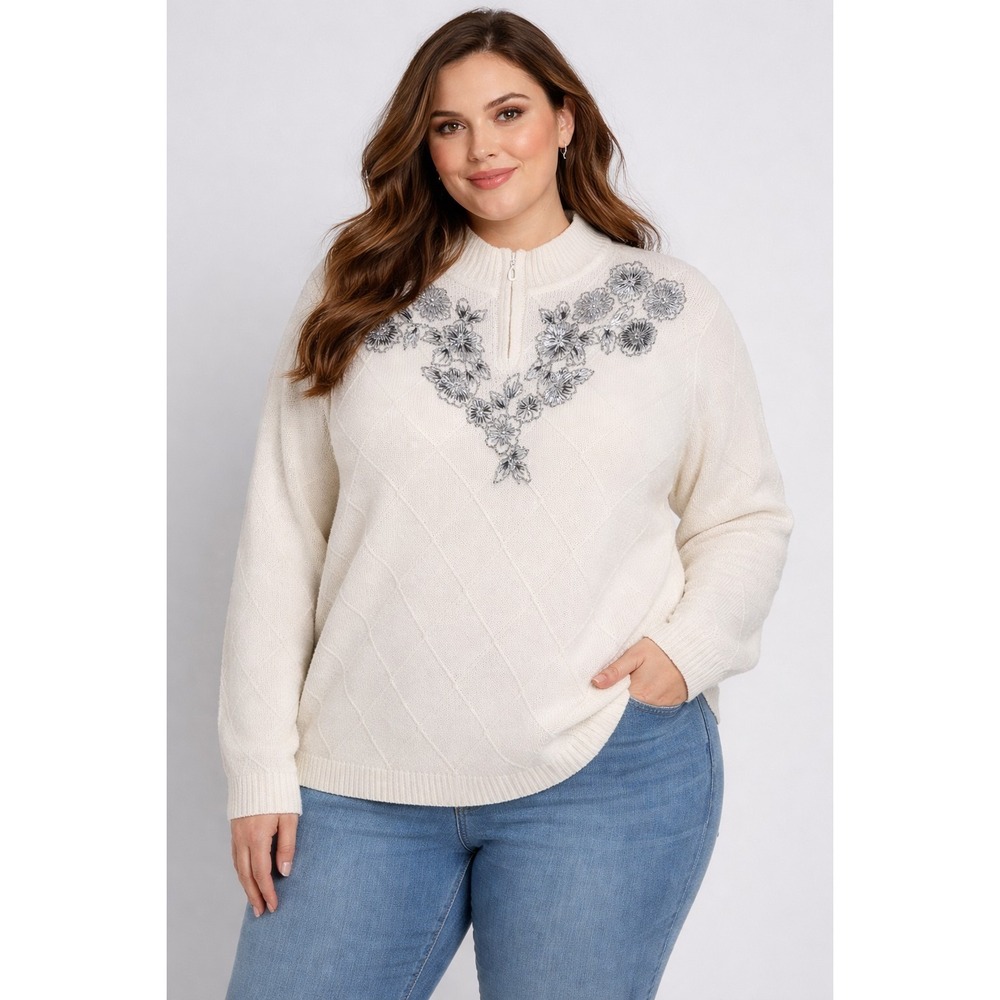 Alfred Dunner Floral Embroidered Sweater Size 2X Grandmacore Cottagecore